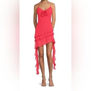 Gianni Bini Belle Rosette Sweetheart Neck Sleeveless Ruffle Chiffon Mini Dress